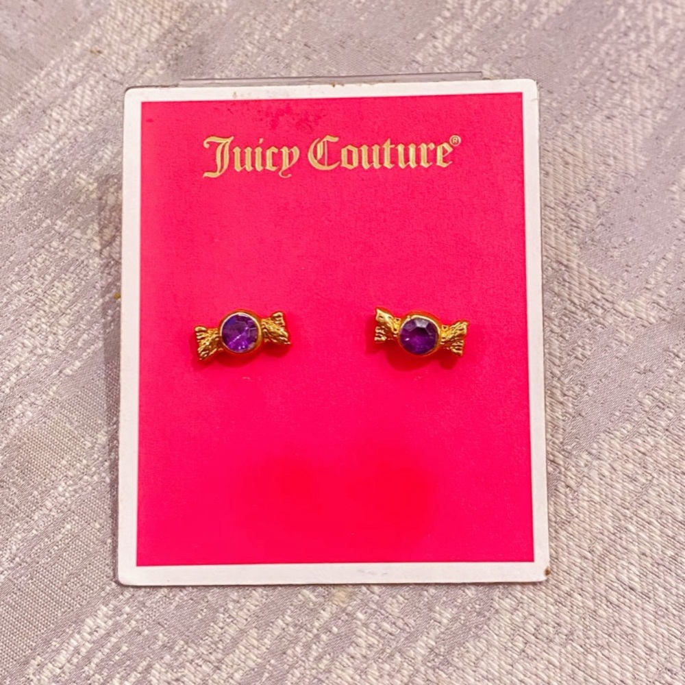 Juicy Couture Candy Bow Purple Rhinestone Gold Tone Stud Earrings NWT